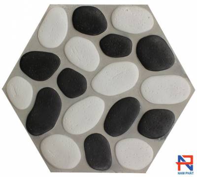 Gạch lát sân vườn lục giác đá sỏi trắng đen