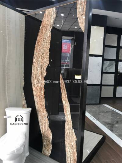 Gạch lát sàn 120x240 Ấn Độ màu đen vân đá vàng 3D tphcm