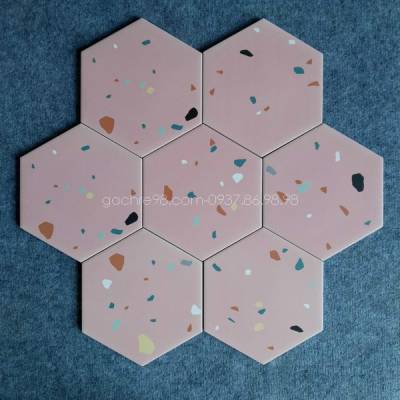 Gạch lục giác màu hồng terrazzo