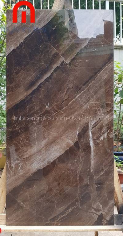 Gạch bóng kính vân giả đá 60x120 màu nâu