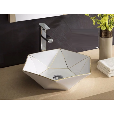  CHẬU RỬA LAVABO ĐẶT BÀN L07 KIM CƯƠNG VIỀN VÀNG