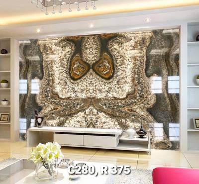          Tranh Đá Granite Đối Xứng Màu Trắng Nâu Vân Đen    