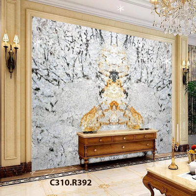          Tranh Đá Granite Màu Trắng Vân Đen Vàng    